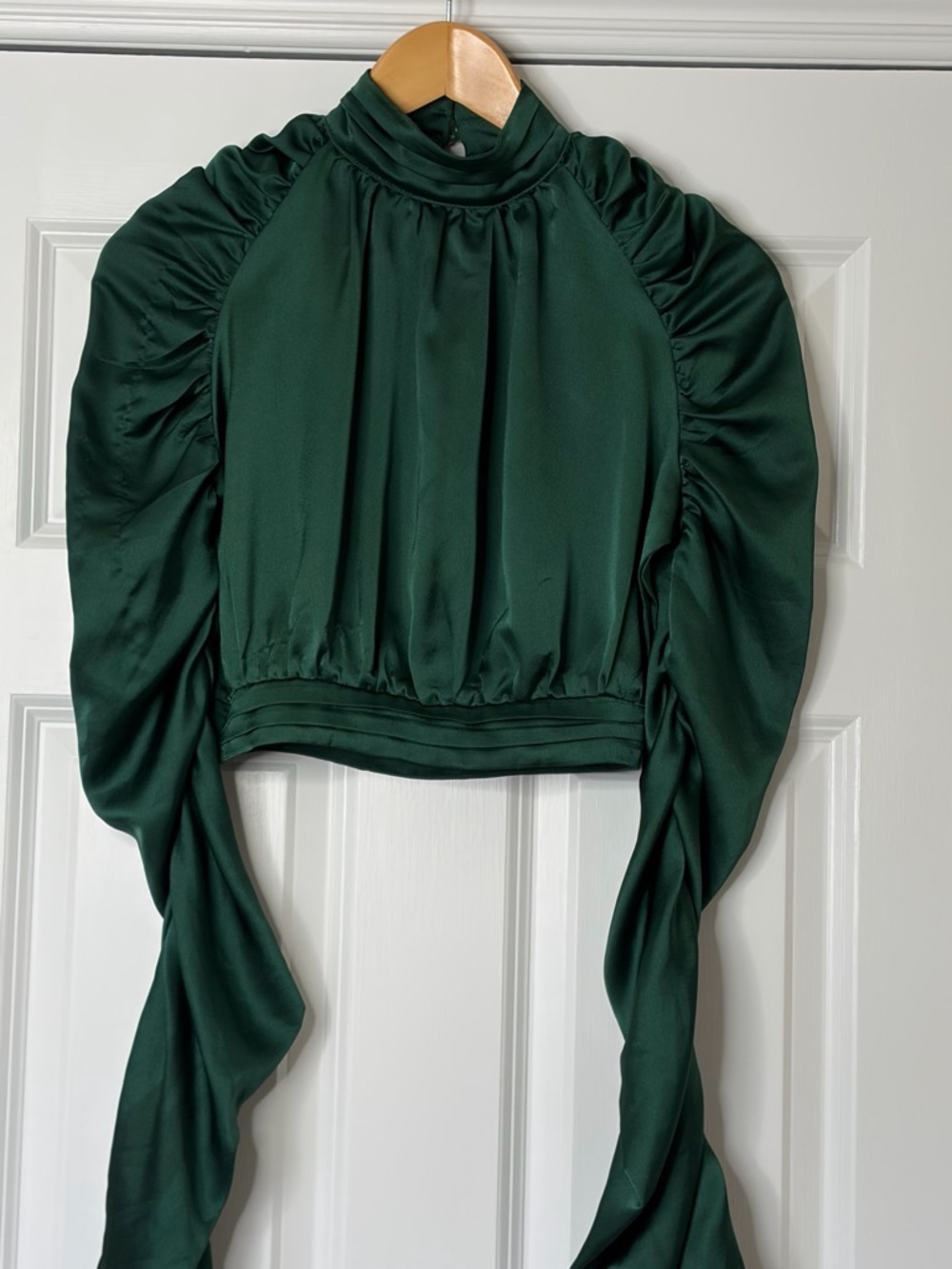 PrettyLittleThing Emerald Green Ruched Long-Sleeve High Neck Top Size 2